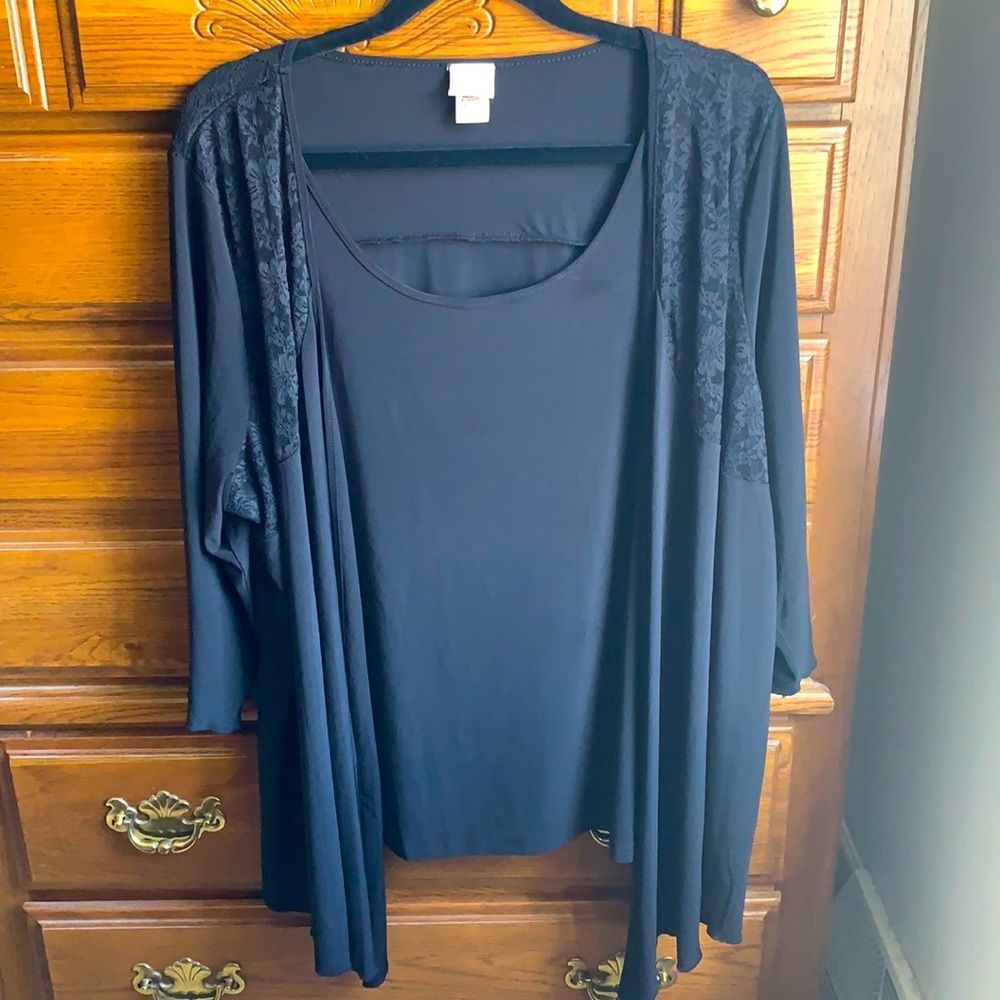 Plus size 3/4 sleeve black dressy top